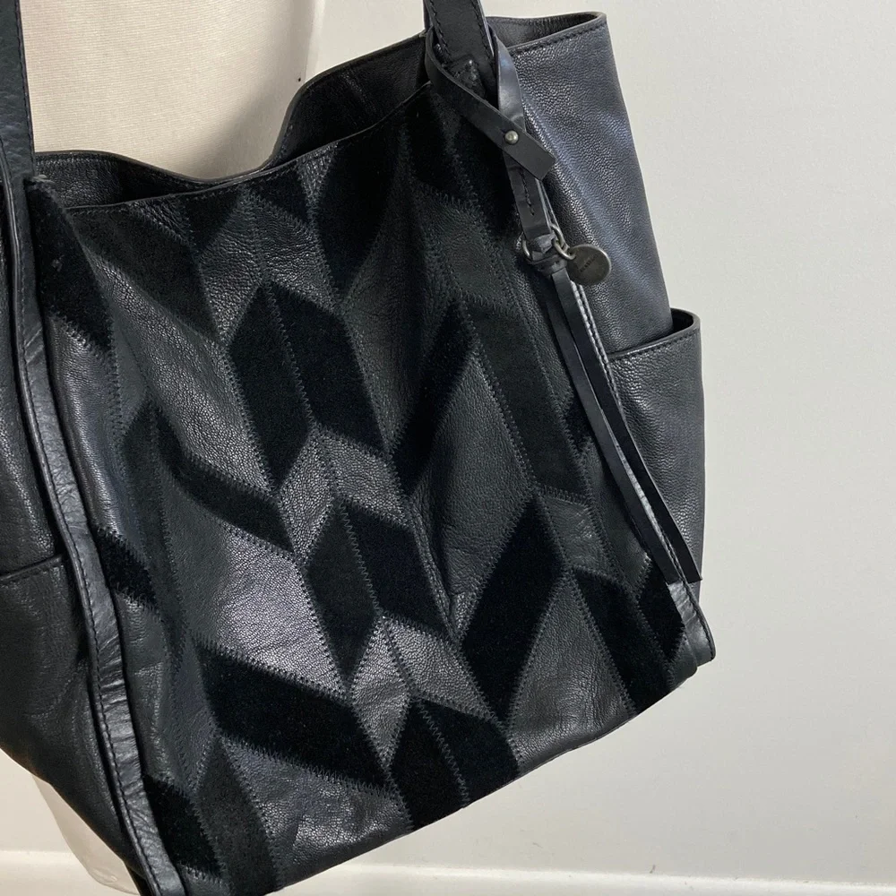 Lucky Brand Black Leather Patchwork Hobo Bag